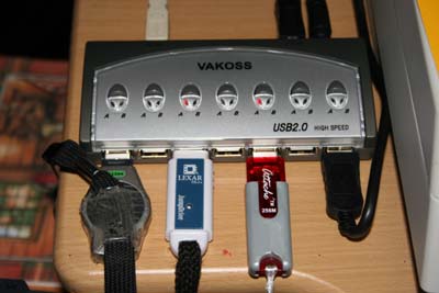 An array-based, USB-hub and thumb-drive backup scheme. USB-hub and thumb-drive backup scheme.