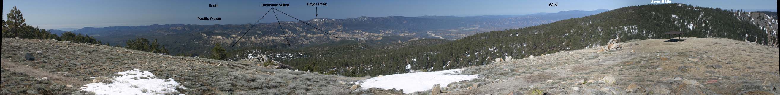 Mt. Pinos panorama from Condor Observation Lookout. The Pacific ocean -- roughly 40 miles to the South to 
