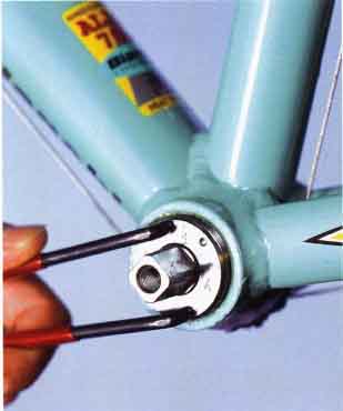Insert a peg wrench into two of the holes on the free cup.
